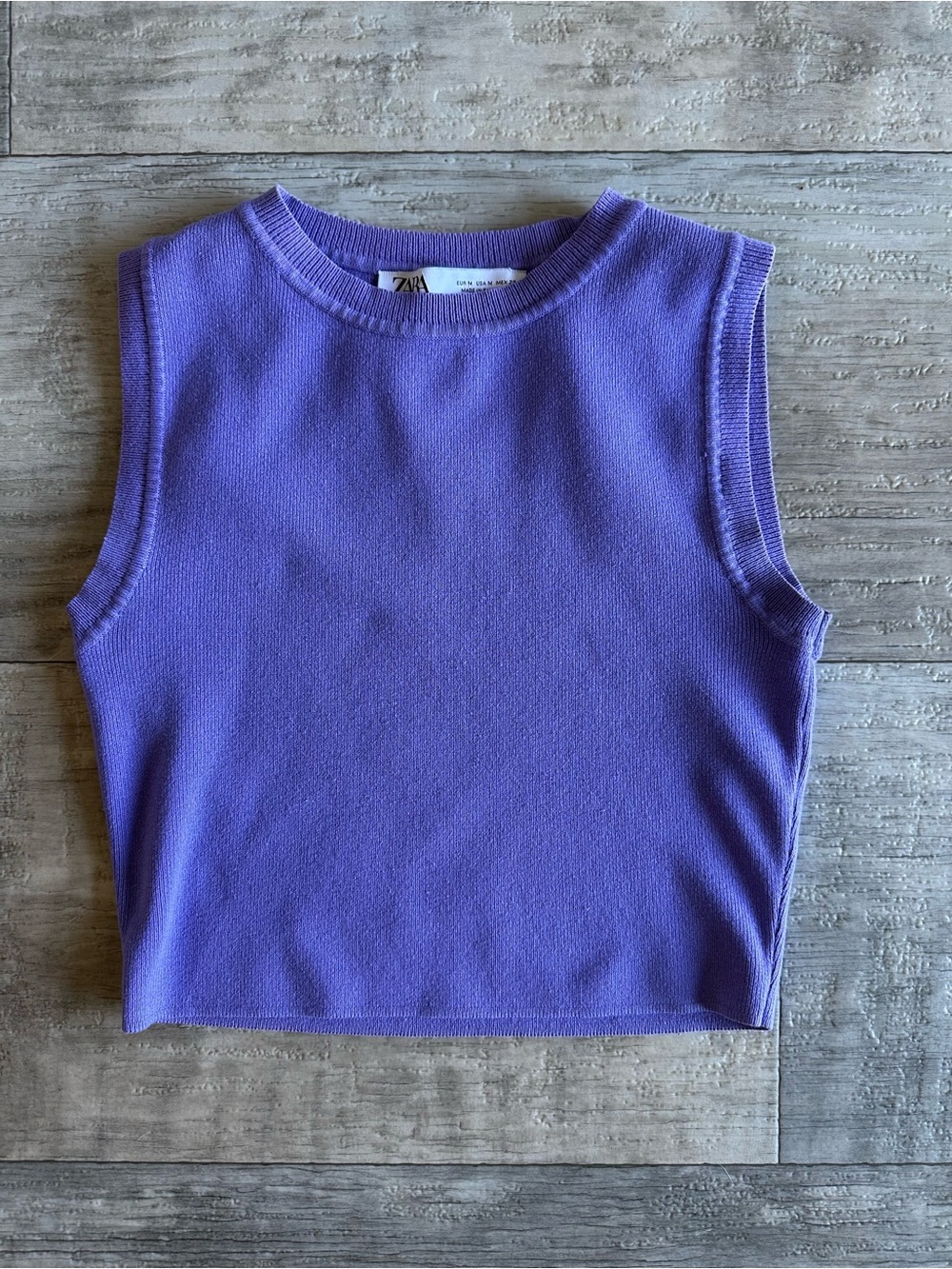 Zara Purple Ribbed Knit Crop Tank M